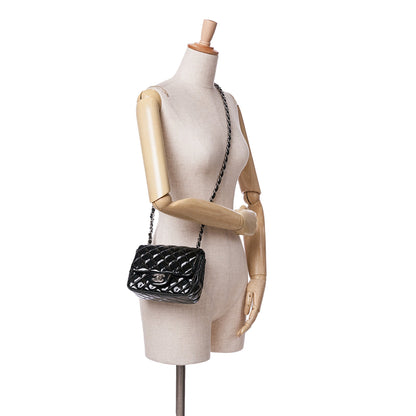 Black Chanel Mini Square Classic Patent Single Flap Crossbody Bag