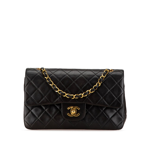 Black Chanel Small Classic Lambskin Double Flap Shoulder Bag