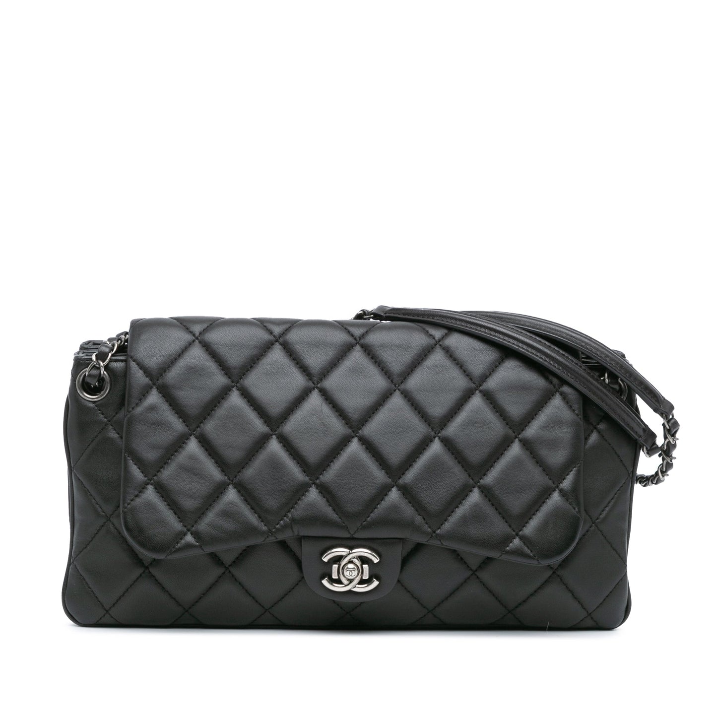 Black Chanel Quilted Lambskin Accordion Flap Shoulder Bag