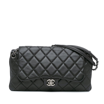 Black Chanel Quilted Lambskin Accordion Flap Shoulder Bag