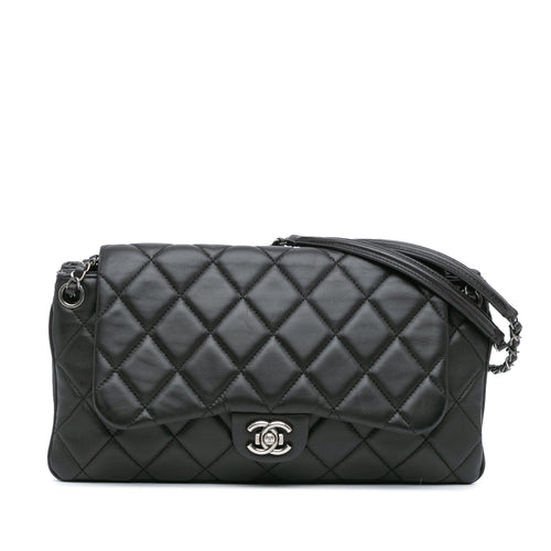 Black Chanel Quilted Lambskin Accordion Flap Shoulder Bag