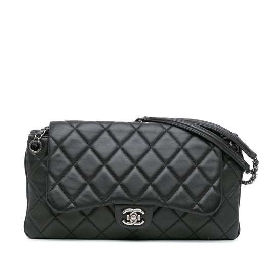 Black Chanel Quilted Lambskin Accordion Flap Shoulder Bag