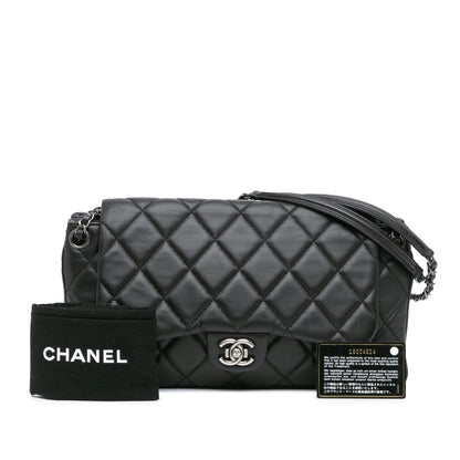 Black Chanel Quilted Lambskin Accordion Flap Shoulder Bag