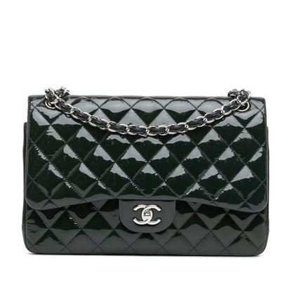Green Chanel Jumbo Classic Patent Double Flap Shoulder Bag