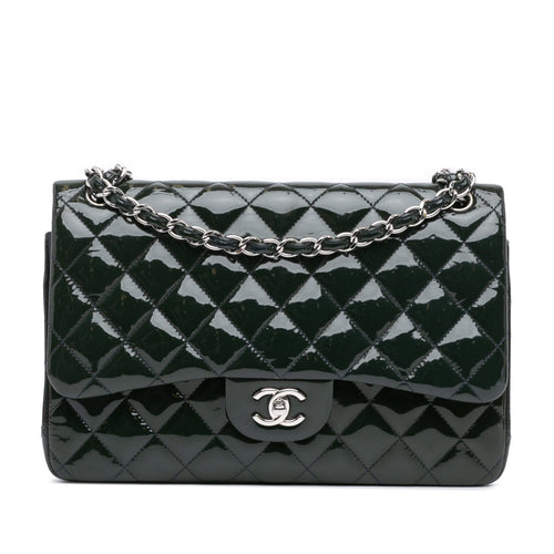 Green Chanel Jumbo Classic Patent Double Flap Shoulder Bag