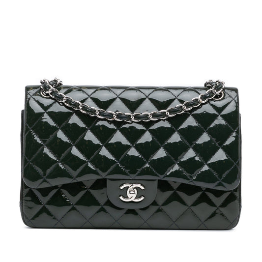 Green Chanel Jumbo Classic Patent Double Flap Shoulder Bag