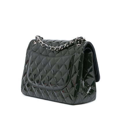 Green Chanel Jumbo Classic Patent Double Flap Shoulder Bag