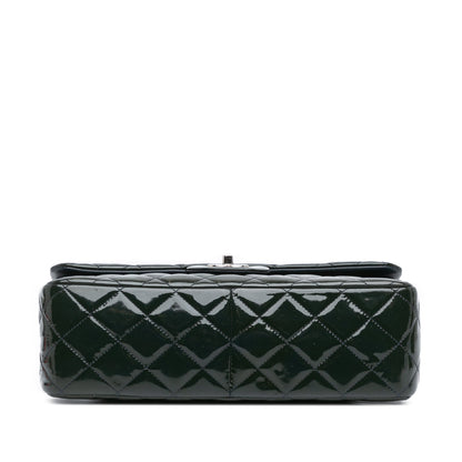 Green Chanel Jumbo Classic Patent Double Flap Shoulder Bag