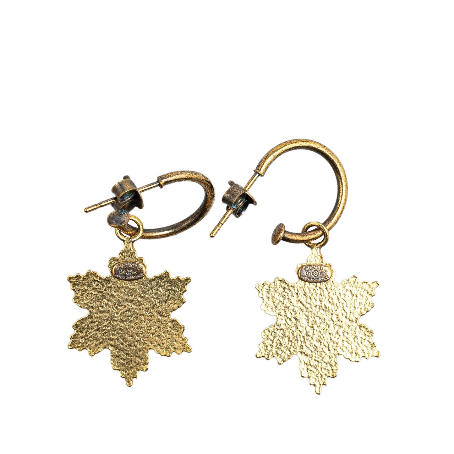 Gold Chanel Gold Plated Snowflakes Hoop Push Back Earrings