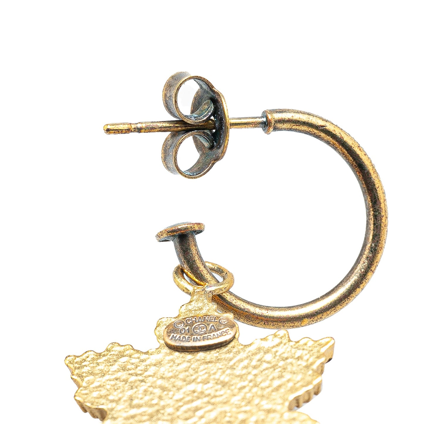 Gold Chanel Gold Plated Snowflakes Hoop Push Back Earrings