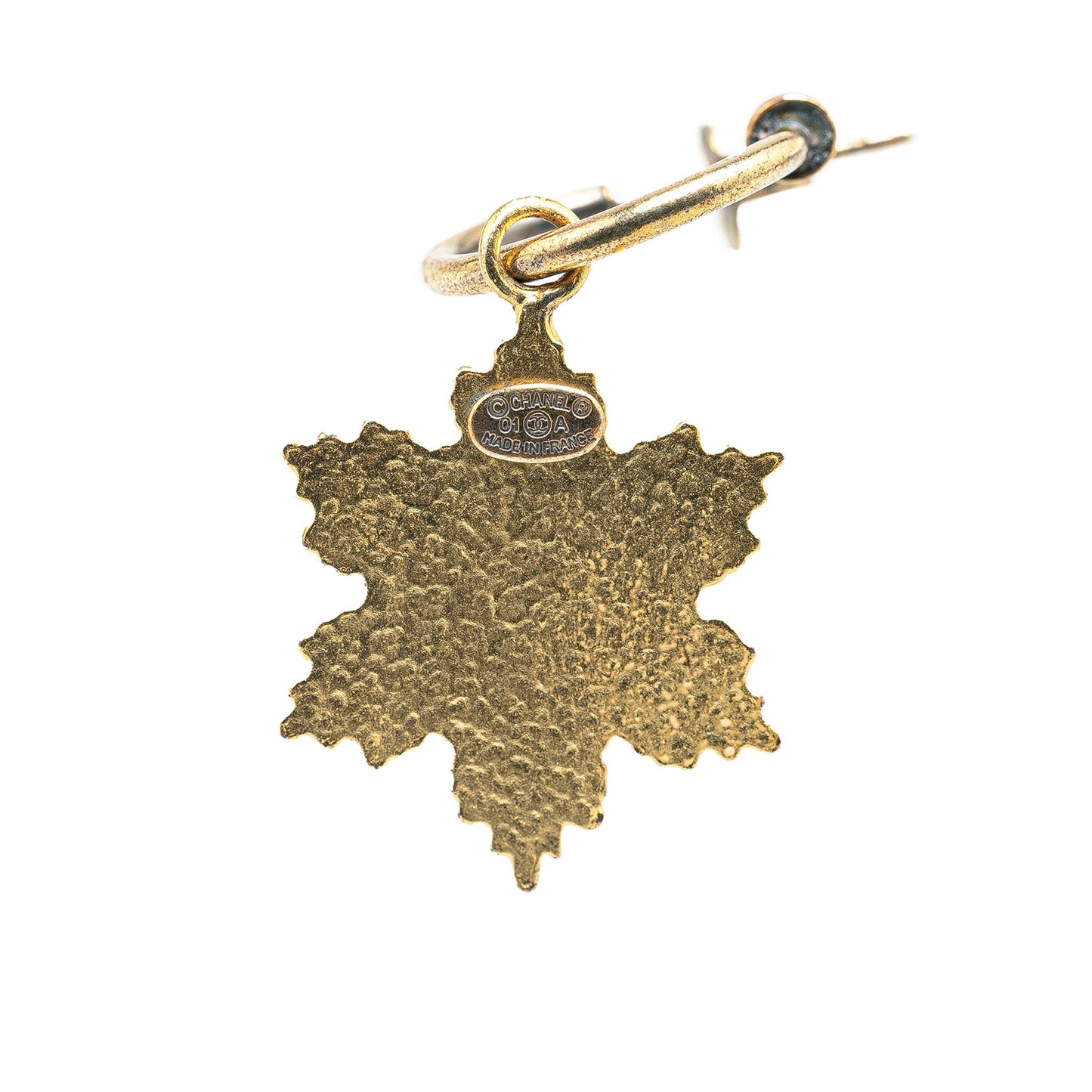 Gold Chanel Gold Plated Snowflakes Hoop Push Back Earrings