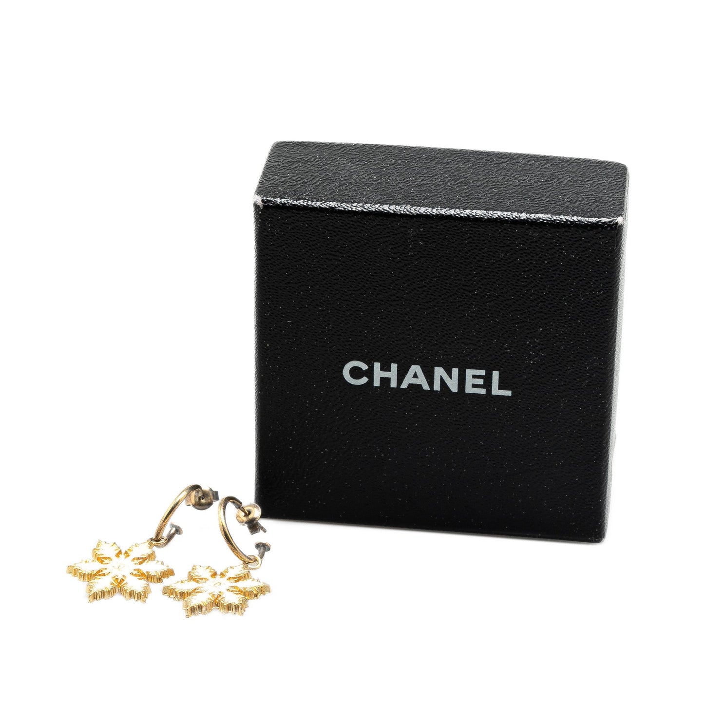 Gold Chanel Gold Plated Snowflakes Hoop Push Back Earrings