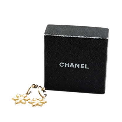 Gold Chanel Gold Plated Snowflakes Hoop Push Back Earrings