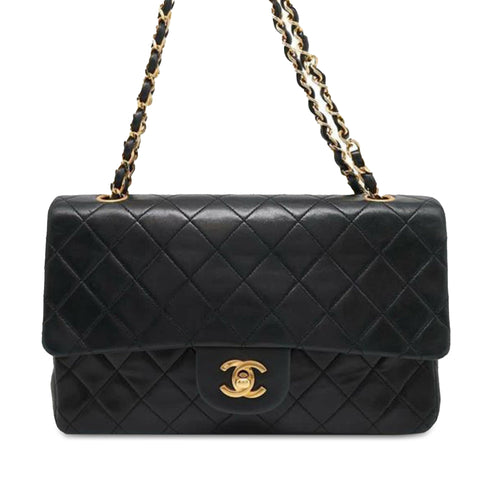 Black Chanel Medium Classic Lambskin Double Flap Shoulder Bag
