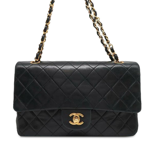 Black Chanel Medium Classic Lambskin Double Flap Shoulder Bag