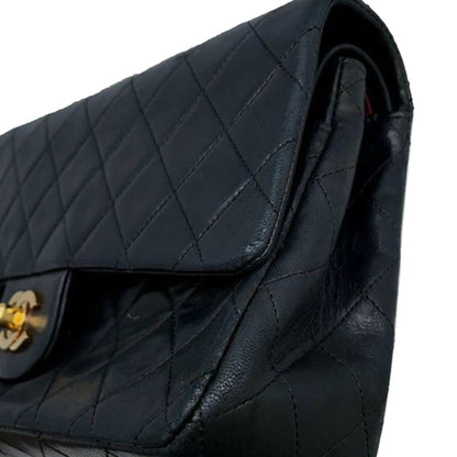 Black Chanel Medium Classic Lambskin Double Flap Shoulder Bag