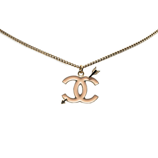 Gold Chanel Gold Plated and Enamel CC Arrow Pendant Necklace