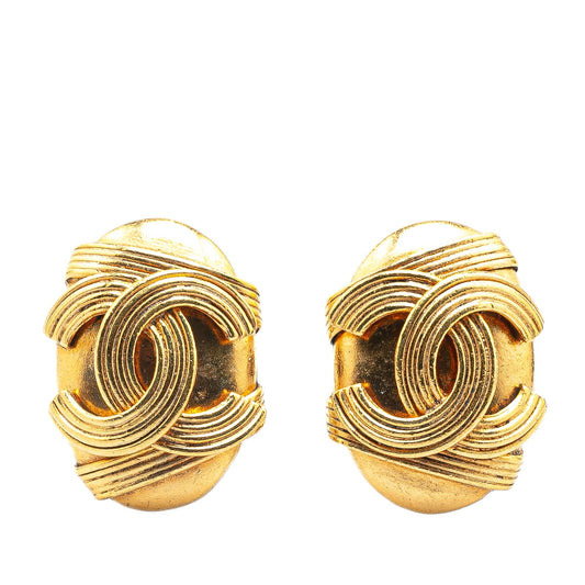 Gold Chanel Gold Plated CC Clip On Earrings