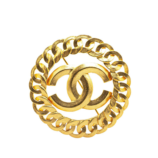 Gold Chanel Gold Plated CC Chain Brooch