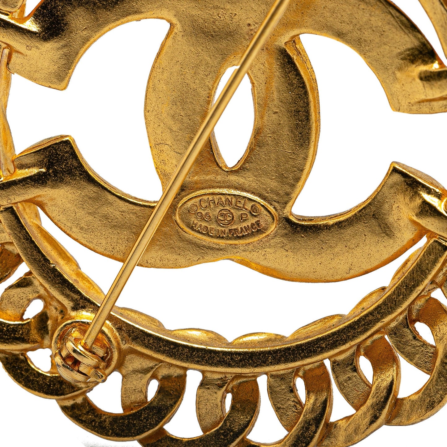 Gold Chanel Gold Plated CC Chain Brooch