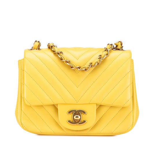 Chanel Sac Mini Square Classic Chevron Lambskin Single Flap
