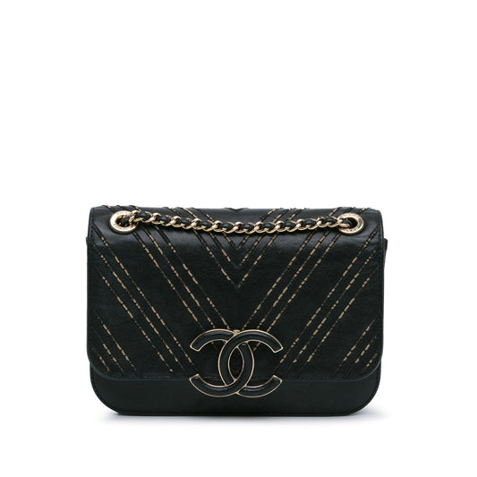 Black Chanel Small Lambskin Subtle Flap Shoulder Bag