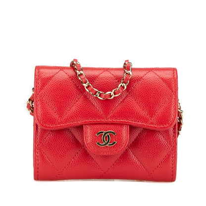 Chanel Sac CC Quilted Caviar Flap Card Holder on Chain