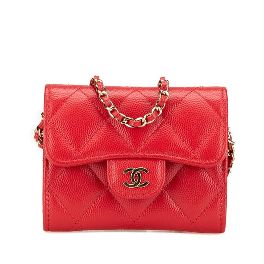 Chanel Sac CC Quilted Caviar Flap Card Holder on Chain