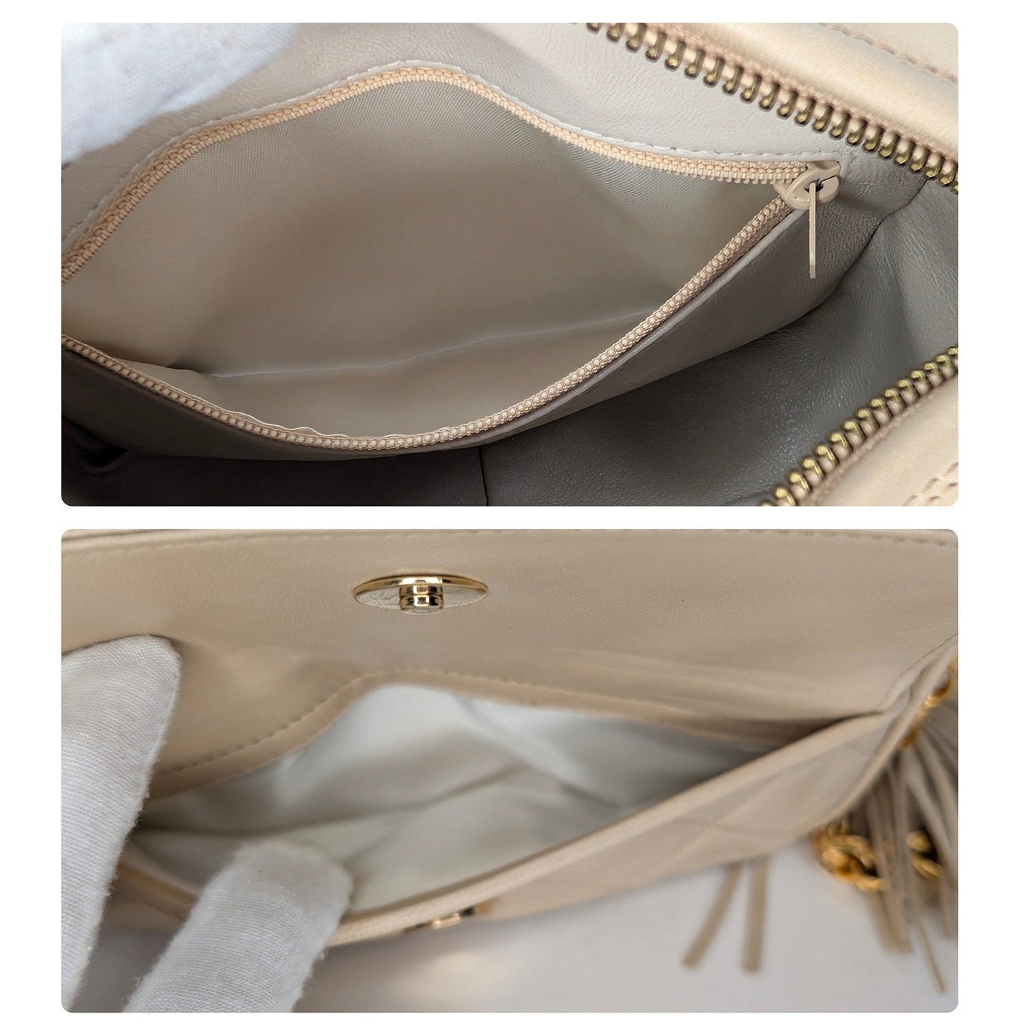 Chanel Vintage Cream Quilted Front Pocket Camera Tassel Bag