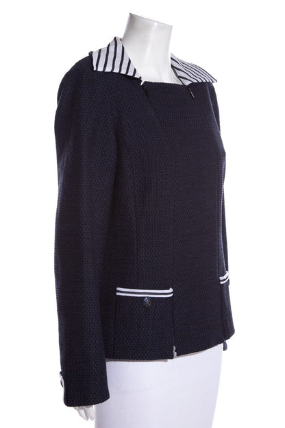 Chanel Navy Tweed Stripe Detail Blazer SZ 46 NWT