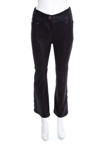 Chanel Black Sparkle Stretch Lambskin Pants SZ 38