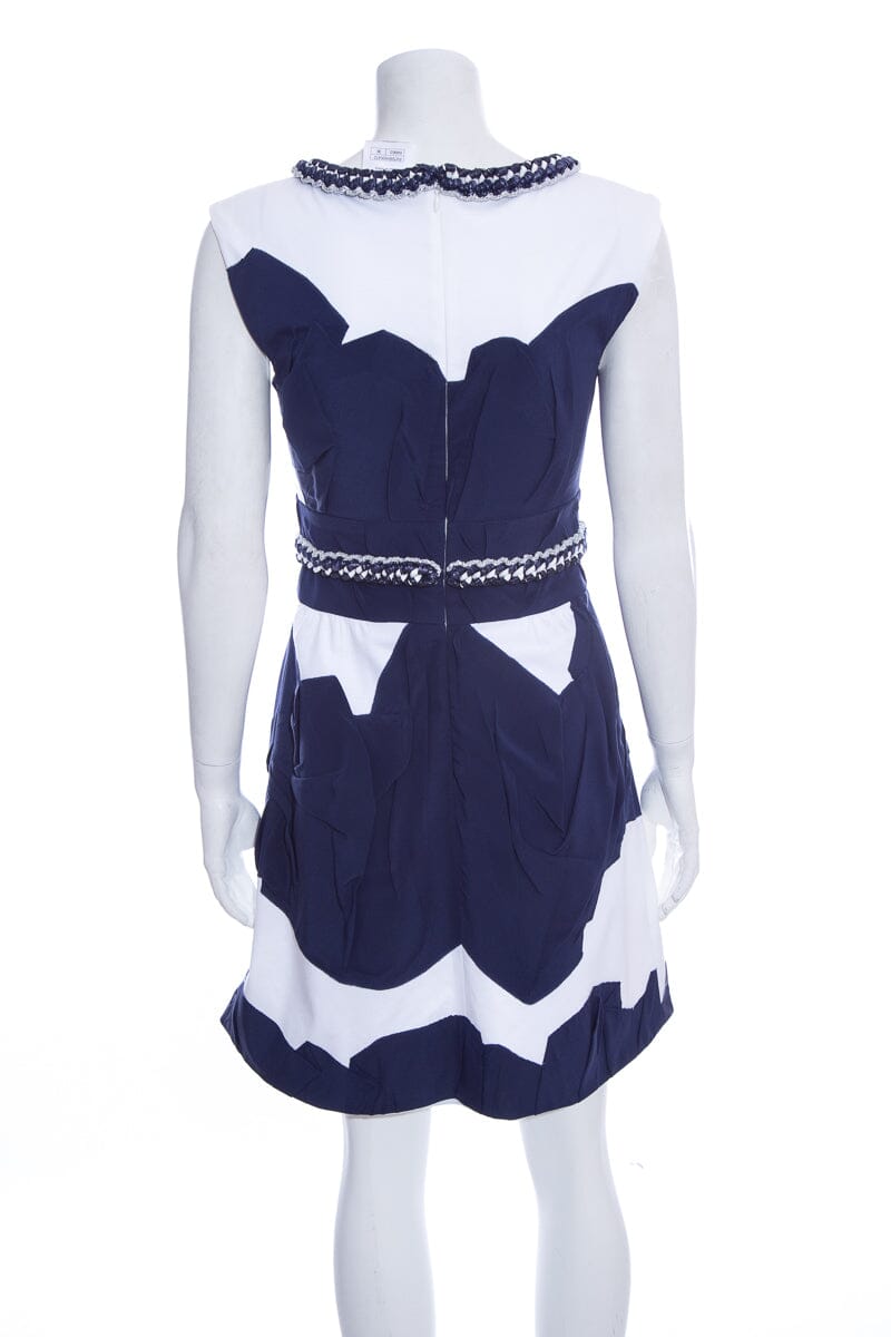 Chanel Navy & White Folded Detail Dress SZ 36