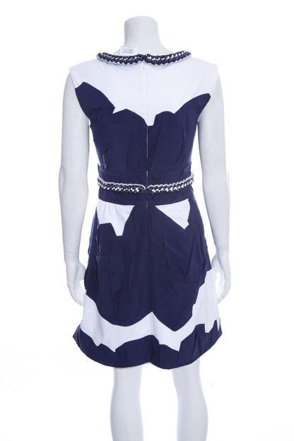 Chanel Navy & White Folded Detail Dress SZ 36