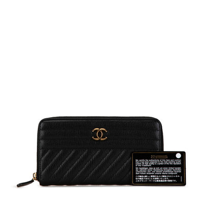 Chanel Coco Mark Stripe Long Wallet Black