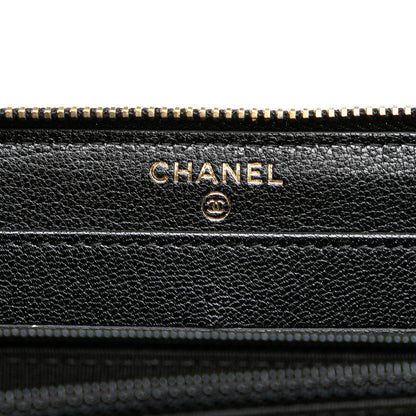 Chanel Coco Mark Stripe Long Wallet Black