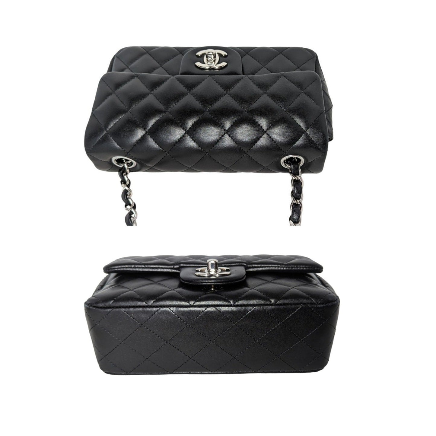 Chanel 2019 Black Lambskin Quilted Mini Rectangular Flap