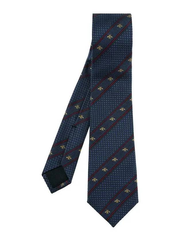 Gucci Bee Web Embroider Silk Tie Blue