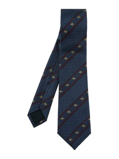 Gucci Bee Web Embroider Silk Tie Blue