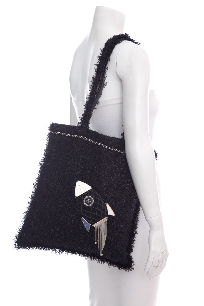 Chanel Black Tweed Rocket Shopper Handbag