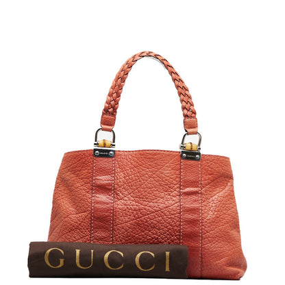 GUCCI bamboo handle handbag tote bag 232947 orange leather ladies