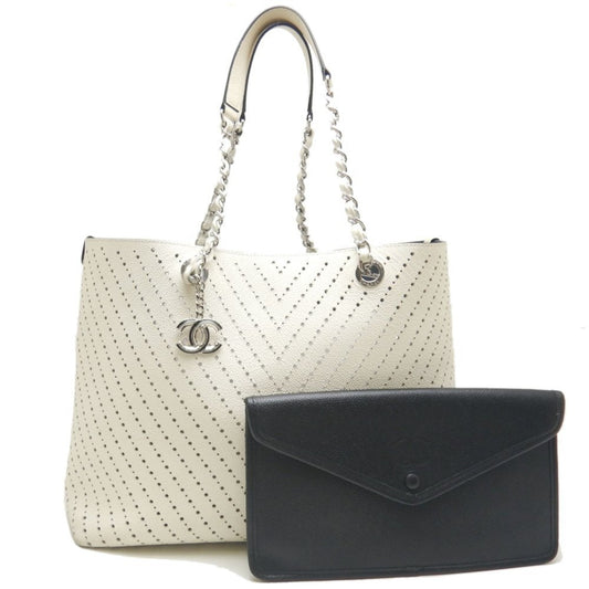 Chanel Sac Chain Tote en cuir caviar gris