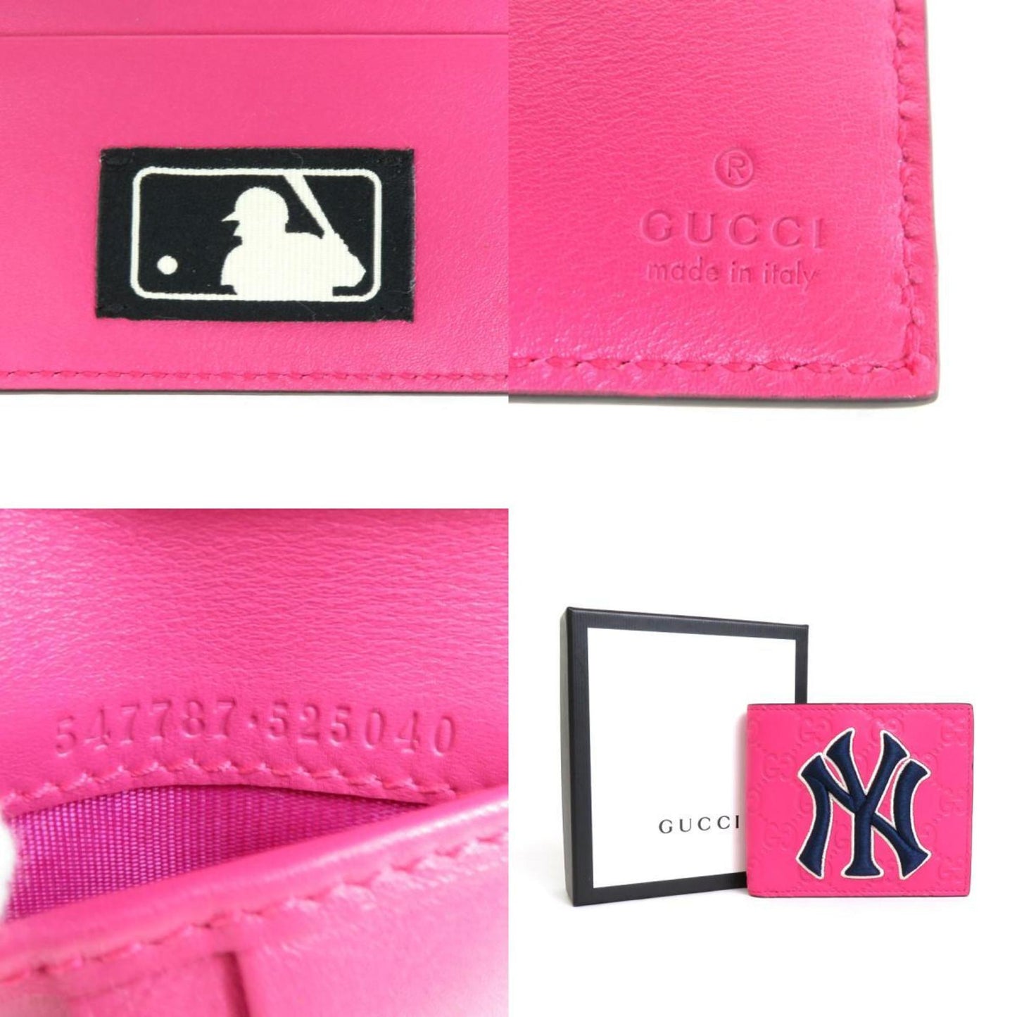GUCCI Bill Purse NY Yankees Collaboration Leather Pink x Navy Men's 547787