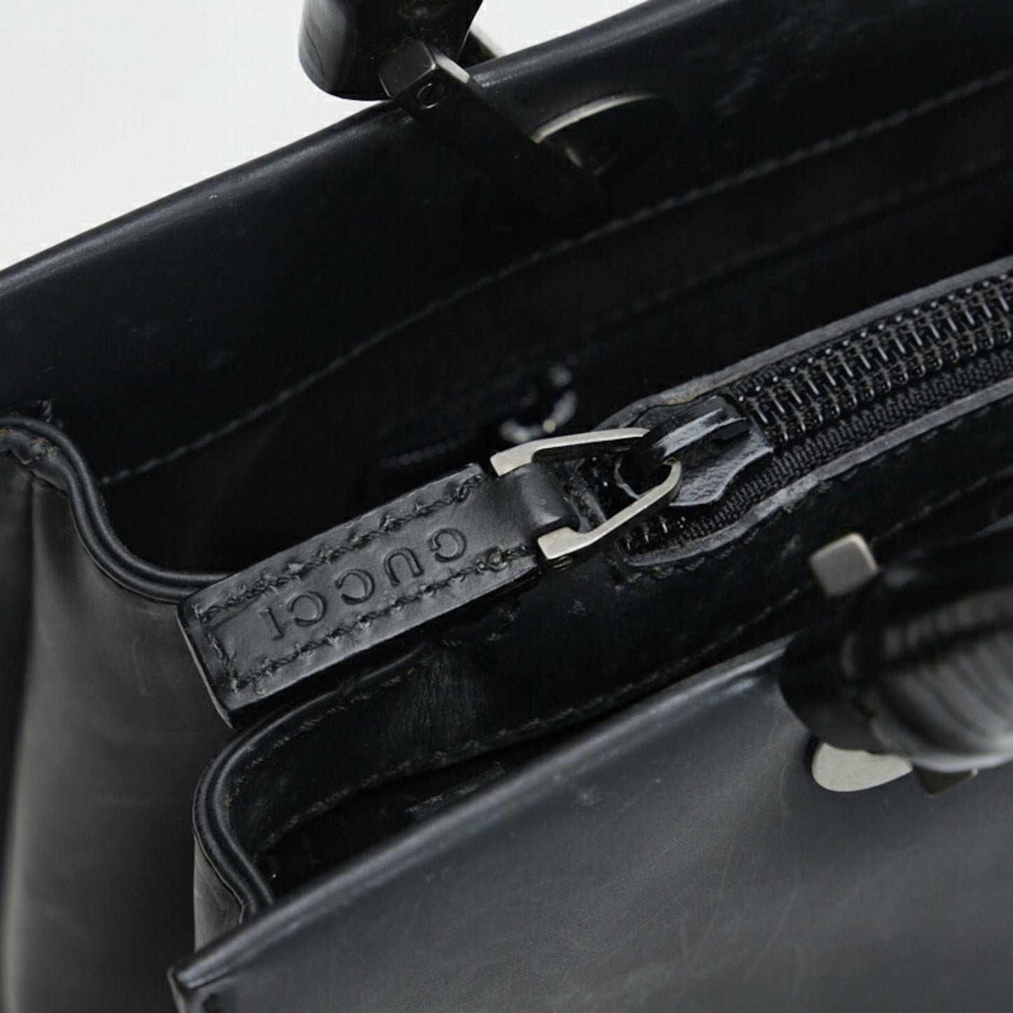 GUCCI Bamboo Handbag Tote Bag 0021016 Black Leather Ladies