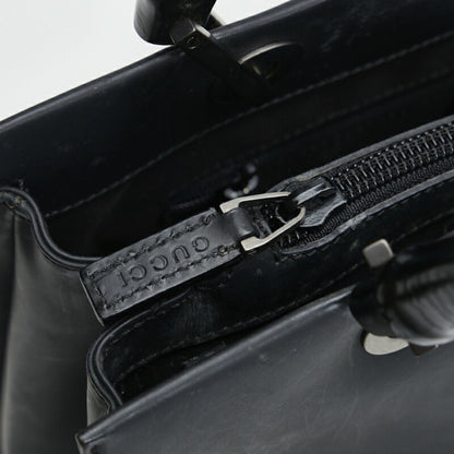 GUCCI Bamboo Handbag Tote Bag 0021016 Black Leather Ladies