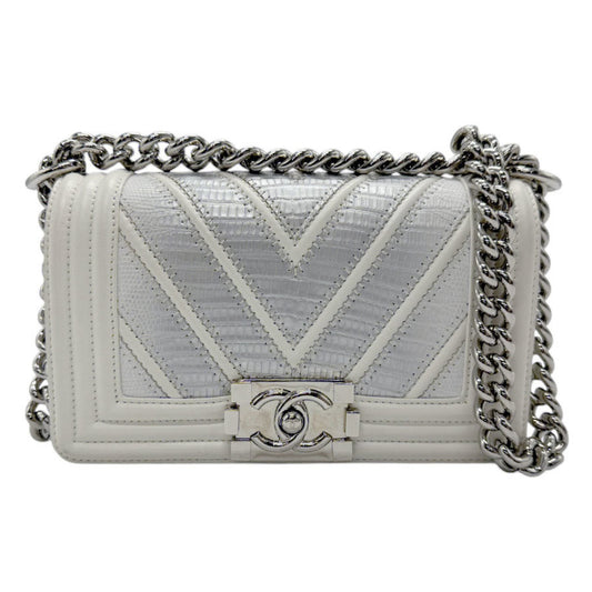Chanel Sac Boy en cuir argent
