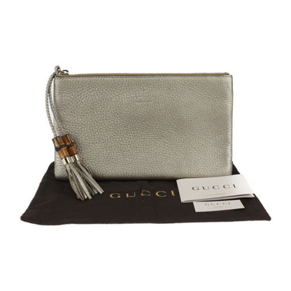 GUCCI Bamboo Clutch Bag 376854 Leather Gold Series Second Pouch Tassel