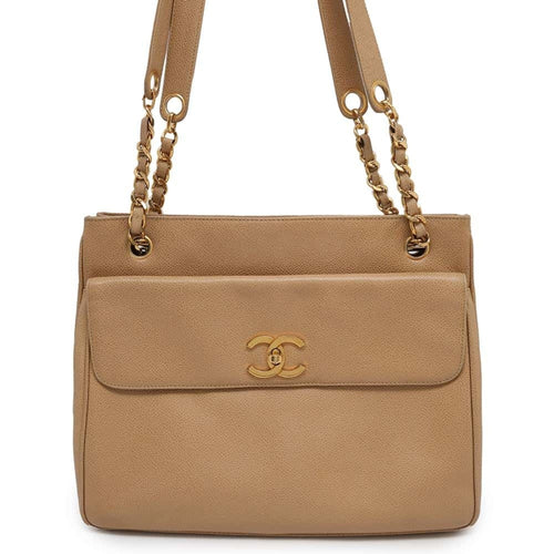 Chanel Sac Chain Tote en cuir caviar beige