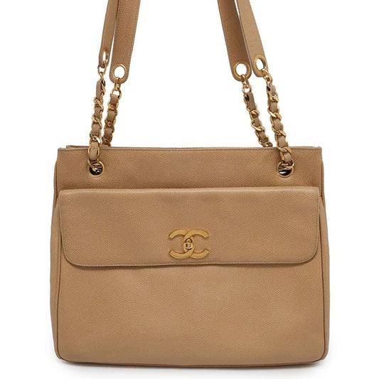 Chanel Sac Chain Tote en cuir caviar beige