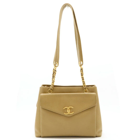 Chanel Sac Chain Tote en cuir caviar beige