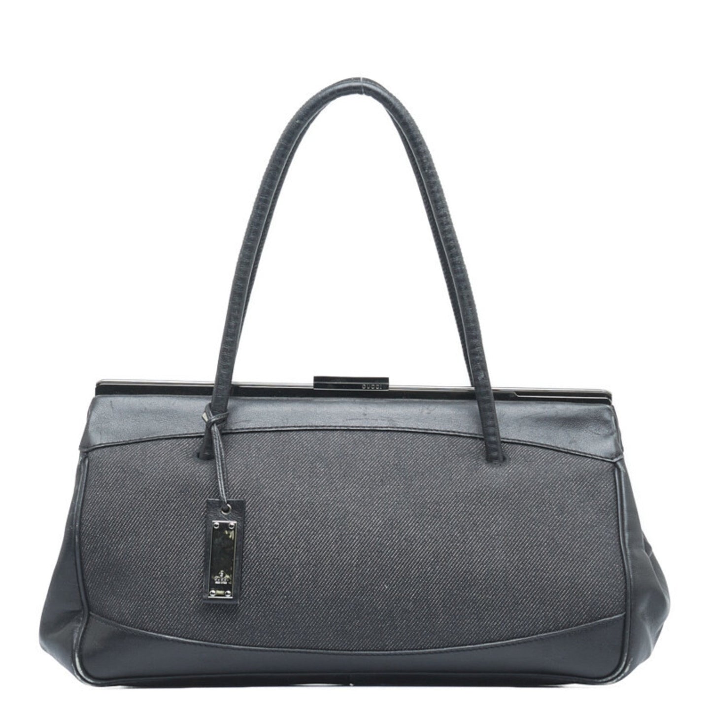 GUCCI Charm Handbag 92726 Black Canvas Leather Women's